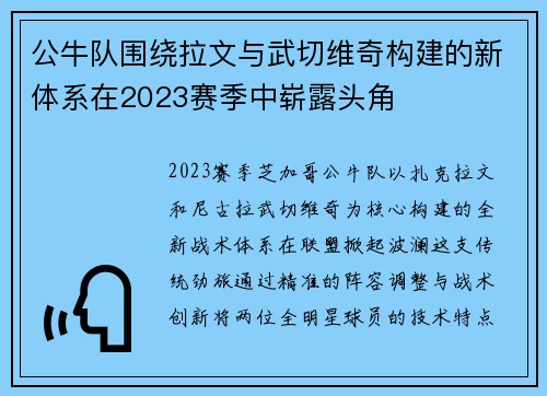 公牛队围绕拉文与武切维奇构建的新体系在2023赛季中崭露头角